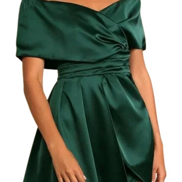 Lulu's Satin Off-Shoulder Asymmetrical Mini Dress Size S NWT - Picture 1 of 13